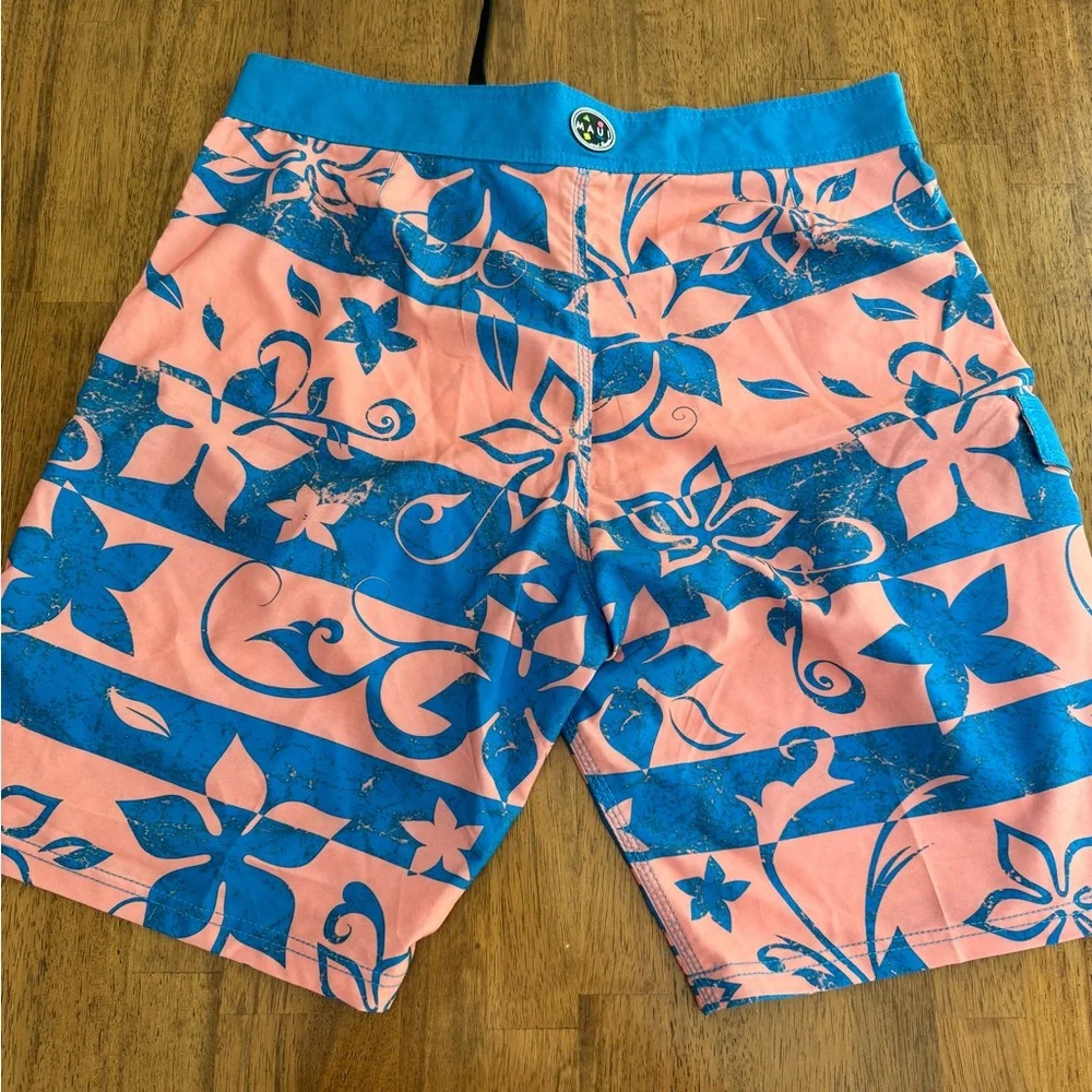 NWT Maui and Sons 4 Way Stretch Board Shorts SZ 34 Navy Banzai